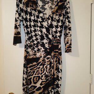 NWOT MSK Animal Print Faux Wrap Dress; size L